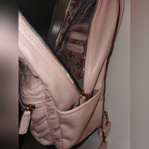 Betsey Johnson Blush Pink Quilted Backpack with Chevron And Heart Design - Picture 6 of 10